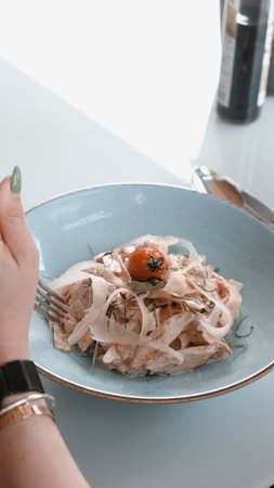 Tasty appetizing classic Italian pasta with a delicious sauce.の写真素材