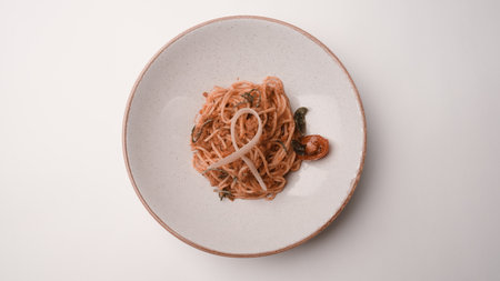 Tasty appetizing classic Italian pasta with a delicious sauce.の写真素材