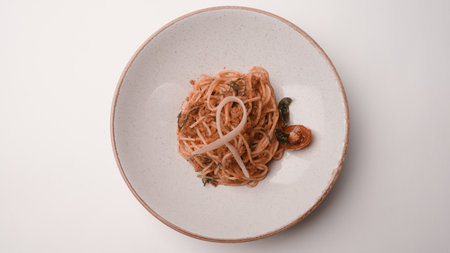 Tasty appetizing classic Italian pasta with a delicious sauce.の写真素材