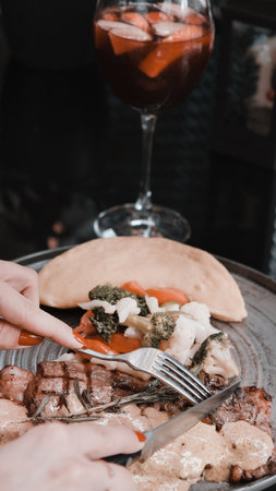 Perfectly cooked meat, a true culinary delightの写真素材