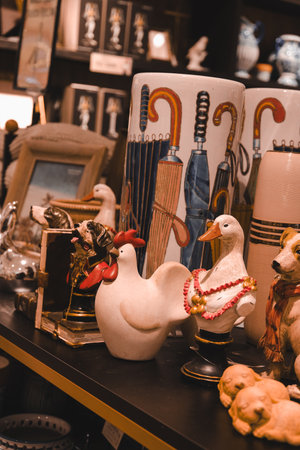 Ceramic figurines in a flea market in Istanbul, Turkeyの写真素材
