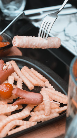 Fresh fruits and healthy foods for a morning mealの写真素材