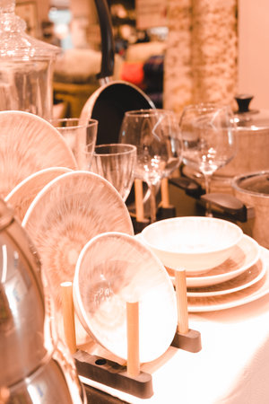 Selective focus point on Table setting in restaurant - Vintage filter effectの写真素材