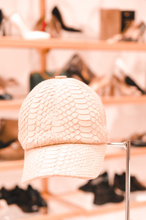 Selective focus point on Hat in shop - Vintage filterの写真素材