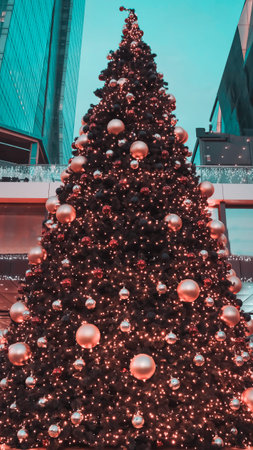 Christmas tree in the city. New Year and Christmas holidays concept.