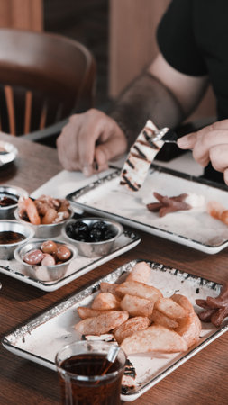 Traditional Turkish breakfast with fresh ingredientsの写真素材