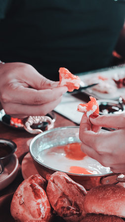 Close-up of a delicious homemade breakfast spreadの写真素材