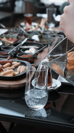 Traditional Turkish breakfast with fresh ingredientsの写真素材