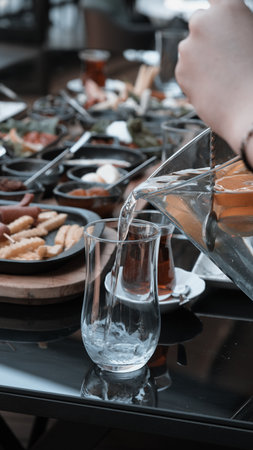 Colorful Turkish breakfast spread with regional specialtiesの写真素材