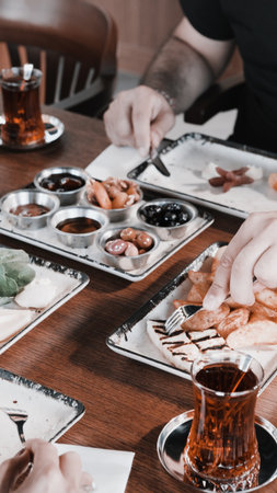 Fresh fruits and healthy foods for a morning mealの写真素材