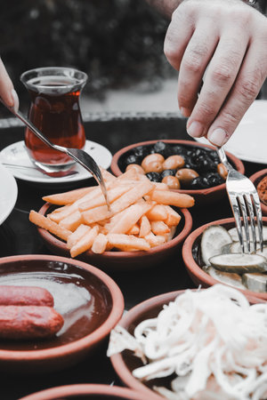 Traditional breakfast with fresh ingredientsの写真素材