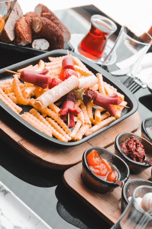 A vibrant breakfast spread with colorful ingredientsの写真素材