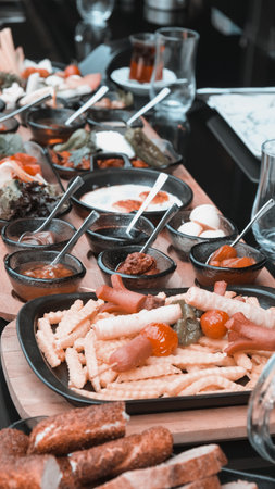 Fresh fruits and healthy foods for a morning mealの写真素材