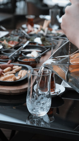 Traditional Turkish breakfast with fresh ingredientsの写真素材