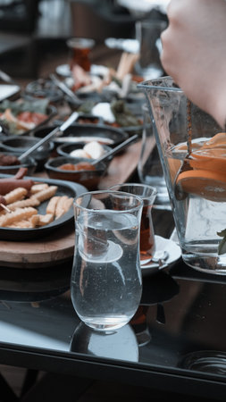 Traditional Turkish breakfast with fresh ingredients