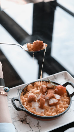 Tasty appetizing classic Italian pasta with a delicious sauce.の写真素材