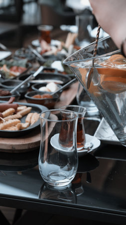 Fresh fruits and healthy foods for a morning mealの写真素材