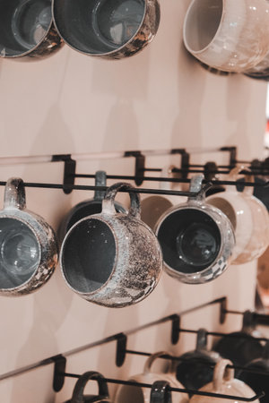 Coffee cups in coffee shop - Vintage filter and sunflare effectの写真素材