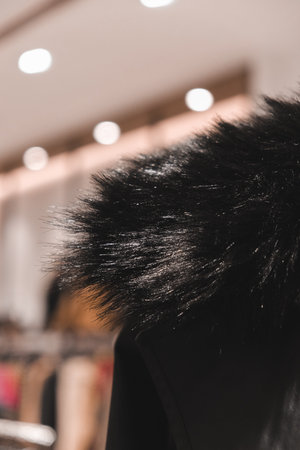 Faux fur coat on a mannequin in the store.の写真素材