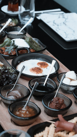 Fresh fruits and healthy foods for a morning mealの写真素材