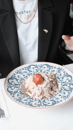 Tasty appetizing classic Italian pasta with a delicious sauce.の写真素材