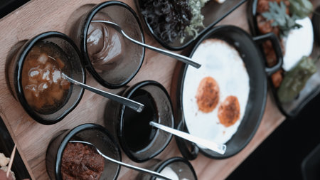 Fresh and vibrant ingredients for a delicious breakfastの写真素材