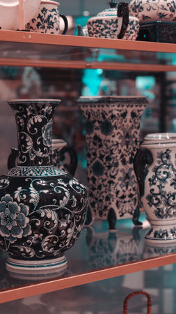 Porcelain vases in a shop window in Istanbul, Turkeyの写真素材