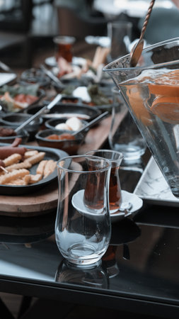 Colorful Turkish breakfast spread with regional specialtiesの写真素材