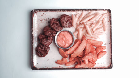 Delicious meatballs with french fries