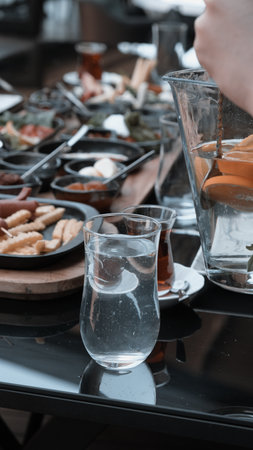 Colorful Turkish breakfast spread with regional specialtiesの写真素材