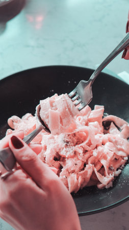 Tasty appetizing classic Italian pasta with a delicious sauce.の写真素材