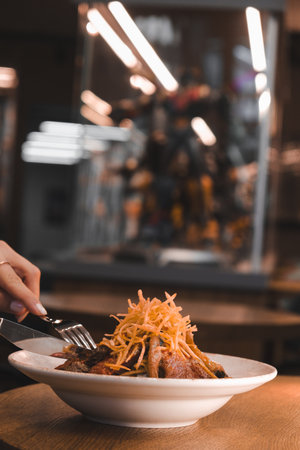 Perfectly cooked meat, a true culinary delightの写真素材