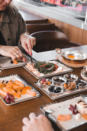 Beautifully styled morning breakfast tableの写真素材