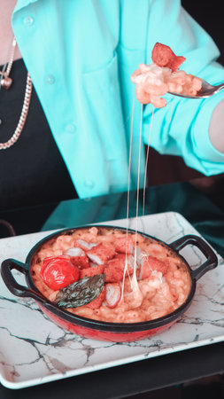 Tasty appetizing classic Italian pasta with a delicious sauce.の写真素材