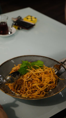 Tasty appetizing classic Italian pasta with a delicious sauce.