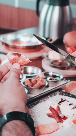 Fresh and vibrant ingredients for a delicious breakfastの写真素材