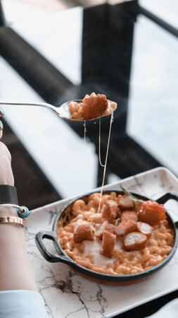 Tasty appetizing classic Italian pasta with a delicious sauce.の写真素材