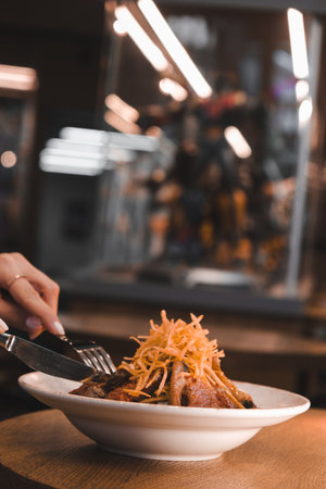 Perfectly cooked meat, a true culinary delightの写真素材