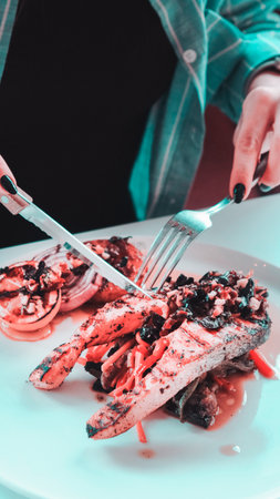 Perfectly cooked meat, a true culinary delightの写真素材