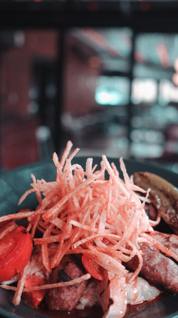 Savory and satisfying, a plate of grilled meatの写真素材