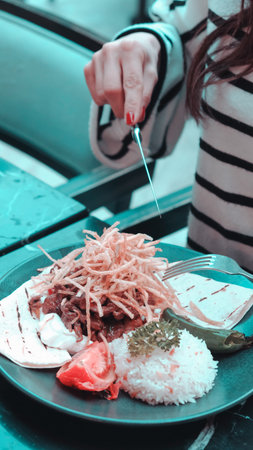 Savory and satisfying, a plate of grilled meatの写真素材