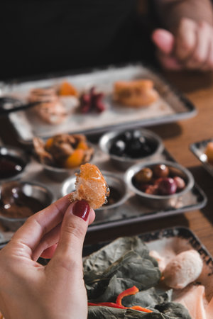 Fresh fruits and healthy foods for a morning mealの写真素材