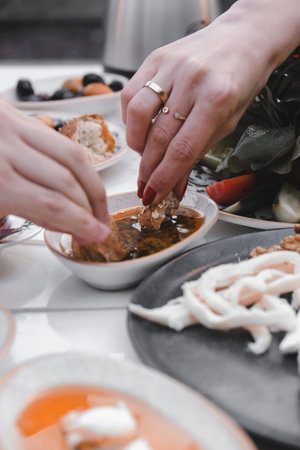 Fresh and vibrant ingredients for a delicious breakfastの写真素材