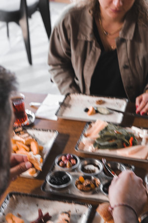 Close-up of a delicious homemade breakfast spreadの写真素材