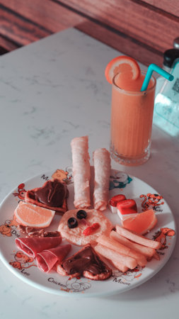 Beautifully styled morning breakfast tableの写真素材