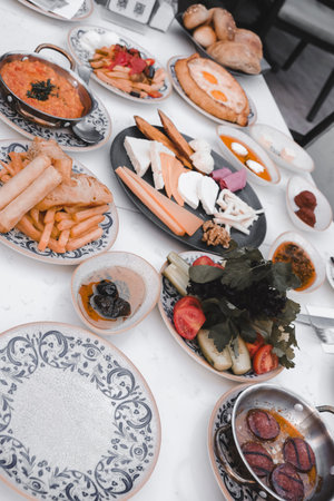 Fresh and vibrant ingredients for a delicious breakfastの写真素材