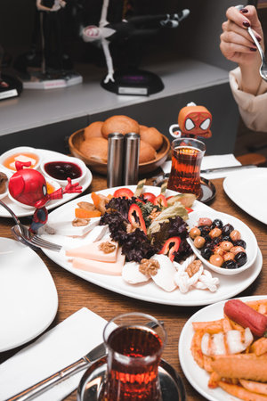 Traditional breakfast with fresh ingredientsの写真素材