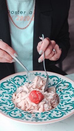 Tasty appetizing classic Italian pasta with a delicious sauce.