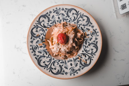 Tasty appetizing classic Italian pasta with a delicious sauce.の写真素材