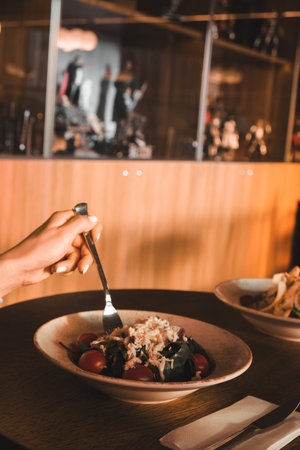 Fresh salad plate with mixed greensの写真素材